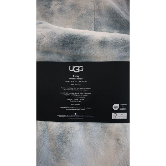UGG C156542 - 100% Polyester Blue/White Tie Dye Hooded Throw Blanket - Picture 2 of 6